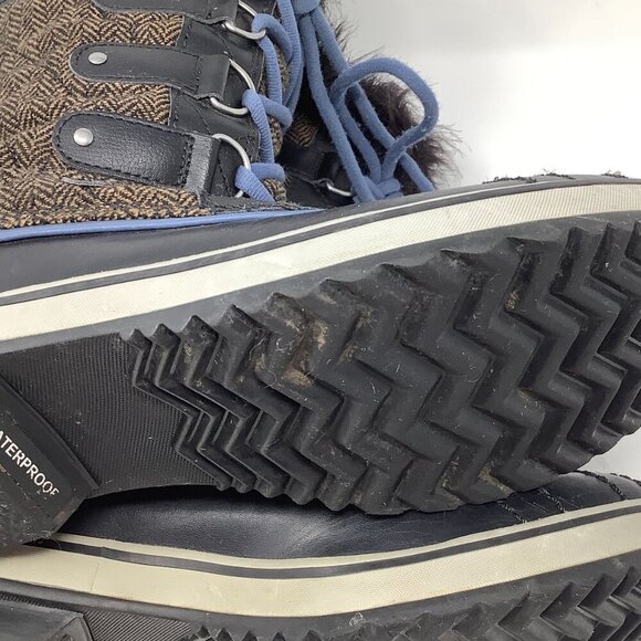 Sorel women's Tofino Herringbone tall boots 8.5 brown blue laces winter snow - Picture 8 of 9